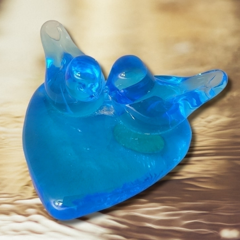 Vintage Bluebirds of Happiness Kissing 1992 Ron Roy Glass Signed